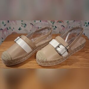EUC Karl Lagerfeld Alexi Beige Leather Casual Espadrille Sandal Shoe SZ 8.5